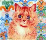 :< abstract_background ambiguous_gender big_pupils countershading dilated_pupils ears_up feral front_view fur inner_ear_fluff looking_away nude orange_body orange_fur pupils solo striped_body striped_fur stripes text tripping_balls tuft whiskers worried yellow_eyes louis_wain license_info public_domain domestic_cat felid feline felis mammal ancient_art bust_portrait color_contrast colored_pencil_(artwork) colorful_theme compression_artifacts icon portrait signature traditional_media_(artwork)