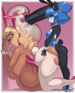 abdominal_bulge animal_genitalia animal_penis anthro anthro_penetrating anthro_penetrating_female anthro_penetrating_human belly big_belly big_breasts big_penis black_body black_fur blonde_hair blue_hair bodily_fluids breast_size_difference breasts bunny_costume cervical_penetration clothing costume cum cum_in_uterus cum_in_vagina cum_inflation cum_inside cumshot doggystyle duo ejaculation equine_genitalia equine_penis excessive_cum excessive_genital_fluids eyewear fake_ears fake_rabbit_ears female female_human female_on_anthro female_penetrated footwear from_behind_position fur genital_fluids genitals glasses green_eyes gynomorph gynomorph/female gynomorph_anthro gynomorph_penetrating gynomorph_penetrating_female gynomorph_penetrating_human hair high_heels huge_breasts huge_penis human_on_anthro human_penetrated hyper hyper_breasts inflation internal internal_vaginal intersex intersex/female intersex_anthro intersex_on_human intersex_penetrating intersex_penetrating_female intersex_penetrating_human interspecies larger_female larger_human larger_penetrated larger_sub leggings legwear leotard lipstick makeup mismatched_animal_penis mismatched_genitalia mismatched_penis penetration penile penile_penetration penis penis_in_vagina round_glasses sex shirt_cuffs shoes short_tail side_view size_difference small_breasts small_top_big_bottom smaller_anthro smaller_gynomorph smaller_intersex smile submissive tail tan_body tan_skin thick_thighs tight_clothing torn_clothing uterus vaginal vaginal_penetration wearing_glasses skecchiart gwyn_(sait0moriyama) nuwa_nightstone bear giant_panda human mammal 2026 hi_res