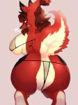 2019 3:4 amber_eyes anthro anus big_breasts big_butt black_body black_fur bra breasts brown_body brown_fur butt canid canine clothing crouching female fishnet_clothing fox franchesca_(garasaki) fur genitals hi_res htg huge_breasts looking_back mammal panties presenting presenting_hindquarters pussy pussy_floss raised_arm raised_tail rear_view red_body red_fur seductive solo tail thong tongue tongue_out underwear white_body white_fur
