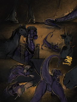 bdsm bodily_fluids bound drooling feral feral_on_feral genitals hooves licking musk muzzle_(object) muzzled oral penile penis penis_lick raised_tail saliva sex tail tongue drangir mythology dragon mythological_creature mythological_scalie scalie absurd_res hi_res