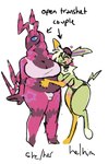 anthro big_breasts breast_size_difference breasts bulge clothed clothing duo female gynomorph intersex pronouns stated_heterosexuality stated_sexuality t4t text topless topless_female transhet guncht nintendo pokemon dijon_(guncht) stromboli_(guncht) generation_5_pokemon pokemon_(species) scolipede english_text trans_(lore) trans_man_(lore) trans_woman_(lore)