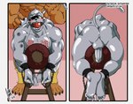 anthro anus arms_tied ball_gag balls bdsm blush bound butt duo erection eyewear gag genitals male male/male metallic_body muscular muscular_anthro muscular_male penis sunglasses tail tail_pull shtarfish bandai_namco digimon digimon_(species) leomon metaletemon 2024 hi_res