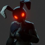 black_ears black_nose blue_ribbon breasts brown_arms brown_ears brown_head clothing costume creepy eyelashes female glowing glowing_eyes grey_arms grey_ears patch_(fabric) rabbit_ears raised_arm red_sclera shush solo whiskers luccabitn_(artist) luccabitn_(contributor) five_nights_at_freddy's scottgames vanny_(fnaf) human lagomorph mammal 2025 3d_(artwork) alpha_channel blender_(artwork) colored digital_media_(artwork) english_description