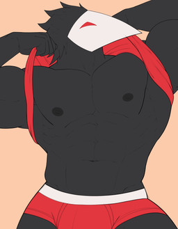 abs anthro big_bulge big_muscles bulge clothed clothing looking_at_viewer male mask muscular muscular_anthro muscular_male navel nipples obliques pecs pink_background raised_clothing raised_shirt raised_tank_top raised_topwear shirt shirt_behind_head simple_background solo tank_top topwear underwear cresxart deltarune undertale_(series) avian darkner swatchling 2021 absurd_res hi_res