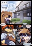 2022 absurd_res building canid canine clothed clothing comic conrie dialogue english_text felid feline female forced hi_res house maletrass mammal outside scared shirt speciesism story story_in_description text topwear window