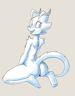 anthro butt female female_anthro looking_at_viewer looking_back monochrome_body presenting presenting_hindquarters raised_tail solo tail fourssss skitter_the_gecko 2026 digital_drawing_(artwork) digital_media_(artwork) hi_res