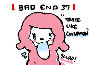 ambiguous_form ambiguous_gender bad_end black_eyes black_text blush duo eating emanata exclamation_point eyelashes fur glistening glistening_eyes looking_at_viewer onomatopoeia pink_blush pink_body pink_fur pink_wool simple_eyes slurping solo_focus sound_effects squigglevision text vore wool_(fur) yellow_nose ligma_(artist) cinnamoroll sanrio cinnamon_(cinnamoroll) organ-chan ambiguous_species bovid caprine mammal sheep 2026 animated digital_media_(artwork) english_text handwritten_text low_res wigglypaint_(artwork)