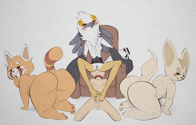 all_fours anthro beak big_butt bottomwear butt clothed clothing collar dominant dominant_female erection faceless_character faceless_male facesitting feet female foot_fetish foot_play footjob furgonomics genitals group kneeling looking_at_viewer looking_back looking_back_at_viewer male male/female markings mole_(marking) nipples no_underwear nude partially_clothed penile penis pubes raised_bottomwear raised_clothing raised_skirt sex sitting sitting_on_another skirt smile tail tail_through_skirt text vulva xu53r aggretsuko sanrio fenneko retsuko secretary_washimi accipitriform ailurid avian bird canid canine fennec_fox fox human mammal red_panda secretary_bird true_fox 2021 english_text sketch