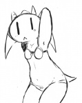 anthro blush bra clothed clothing female panties skimpy slightly_chubby solo underwear yattermang nan_quest nan_(nq) bovid caprine goat mammal monochrome