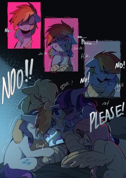 alternate_universe bandage bandaged_arms bandaged_chest bandaged_face bandaged_legs bed blonde_hair blue_body blue_fur bodily_fluids clothing constricted_pupils cowboy_hat crying emotional eyes_closed female feral fur furniture group hair hat headgear headwear hooves horn hospital hospital_bed multicolored_hair multicolored_tail pink_eyes pink_hair pupils purple_body purple_fur purple_hair rainbow_hair rainbow_tail sad scar self_hug shadow shadow_face simple_background small_pupils tail tears tears_of_pain tears_of_sadness text trauma traumatized white_body white_fur wide_eyed wings wounded yellow_body yellow_fur yellow_wings sinful_pie cupcakes_(mlp_fanfic) friendship_is_magic hasbro my_little_pony mythology applejack_(mlp) fluttershy_(mlp) rainbow_dash_(mlp) rarity_(mlp) twilight_sparkle_(mlp) earth_pony equid equine horse mammal mythological_creature mythological_equine pegasus pony unicorn 2025 absurd_res colored comic digital_drawing_(artwork) digital_media_(artwork) english_description english_text hi_res