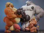 anthro ball_fondling balls belly big_balls big_penis erection fondling genitals group group_sex hair handjob huge_penis hyper hyper_genitalia knot male male/male muscular nipples overweight pecs penile penis penis_worship sex simple_background size_difference thick_penis threesome tongue wolke mythology alexi_(alexithewerewolf) golden_beef koukou bear bovid bovine canid canine canis cattle mammal mythological_canine mythological_creature werecanid werecanine werecreature werewolf wolf 3d_(artwork) 4:3 animated digital_media_(artwork) hi_res no_sound short_playtime webm