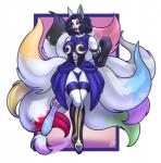 anthro big_breasts black_hair breasts eyeshadow female hair lips looking_at_viewer makeup red_lips solo thick_lips wide_hips yellow_eyes meshpet silver_fly canid canine fox mammal hi_res