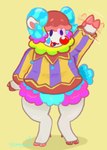 anthro bovid_horn caprine_horn clown_nose gesture hair happy hooves horn jester lipstick makeup male ram_horn solo waving gloomyyummi animal_crossing nintendo pietro_(animal_crossing) bovid caprine mammal sheep hi_res