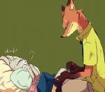 anthro duo female fur male nail_clipper ahiru621 disney zootopia judy_hopps nick_wilde canid canine fox lagomorph leporid mammal rabbit red_fox true_fox digital_media_(artwork)