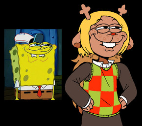 anthro antlers bite biting_lip blonde_hair brown_body clothed clothing female freckles hair horn iluvrabbitz deltarune nickelodeon spongebob_squarepants undertale_(series) noelle_holiday spongebob_squarepants_(character) aquatic deer mammal new_world_deer reindeer sea_sponge lol_comments reference_image