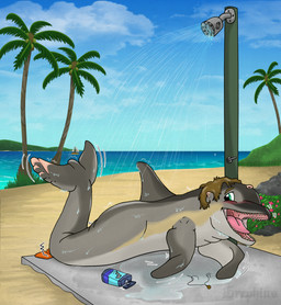 animal_genitalia animal_penis bathing beach boat brown_hair cetacean_genitalia cetacean_penis clothing discarded_clothing discarded_swimming_trunks discarded_swimwear erection feral feral_transformation fin flippers flower flukes fused_legs fused_toes genital_slit genitals grass green_eyes grey_body hair hawaii human_to_feral jewelry male mid_transformation motion_lines necklace nude open_mouth outdoor_shower outside palm_tree penis plant sand sea shampoo shampoo_bottle shower showering solo species_transformation tapering_penis transformation transformation_mechanism tree vehicle water watercraft icaron aquatic cetacean dolphin human mammal toothed_whale absurd_res hi_res story story_at_source story_in_description watermark