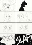 2017 angry anthro blush chest_tuft clothed clothing comic disney english_text eyewear fan_character female glasses hi_res hugh_muskroura jonsthaman lagomorph leporid male mammal maxine_d'lapin mephitid rabbit simple_background skunk surprise text tuft white_background zootopia