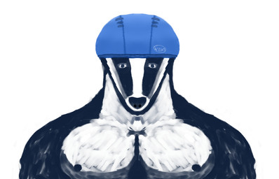 anthro blue_headgear front_view headgear male muscular muscular_male nipples pecs shirtless simple_background solo swimming_cap white_background grobowski badger mammal mustelid musteline bust_portrait digital_media_(artwork) portrait