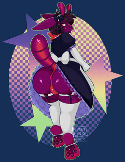 anthro anus backsack balls butt butt_focus clothed clothing genitals glistening glistening_butt glistening_tail gloves handwear intersex legwear looking_back maid_apron maid_uniform male pawpads purple_body raised_clothing raised_tail rear_view solo stockings tail tongue tongue_out uniform planet_kind aphroite_(planet_kind) hi_res