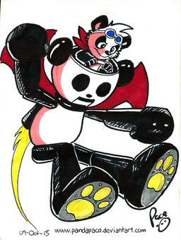 anthro black_body black_fur black_nose fur glistening glistening_eyes head_tuft logo machine male mecha mouth_closed simple_background solo tuft white_background white_body white_fur young young_anthro young_male pandapaco parinton bear giant_panda mammal 2015 artist_logo dated signature