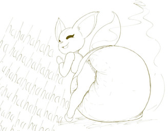 anthro diaper excessive_feces feces female full_diaper hyper hyper_feces laugh soiled_diaper soiling solo stink_fumes unclean_diaper used_diaper andeddo3boo aggretsuko sanrio fenneko canid canine fennec_fox fox mammal true_fox monochrome