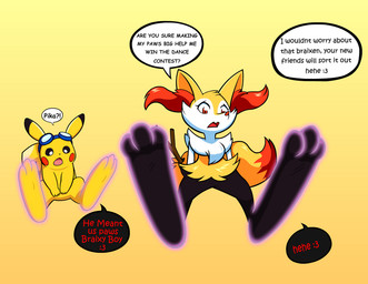 3_toes :3 ambiguous_gender anthro asking asking_if_sure big_feet dialogue duo ear_tuft emoticon expansion feet foot_expansion foot_focus fur huge_feet hyper hyper_feet paws pokemon_speak question red_body red_eyes red_fur red_nose simple_background speech_bubble text toes tuft white_body white_fur yellow_background yellow_body yellow_fur yes-no_question alphaws joaoppereiraus nintendo pokemon braixen canid canine generation_1_pokemon generation_6_pokemon living_body_part mammal pikachu pokemon_(species) rodent 2019 comic_sans english_text