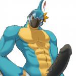 abs anthro beak biceps black_penis erection genitals humanoid_genitalia humanoid_penis male nude penis smile solo tala128 breath_of_the_wild nintendo the_legend_of_zelda kass_(tloz) avian rito 1:1 hi_res