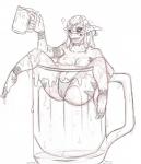 alcohol beer beverage big_breasts blush breasts camel_toe clothing drunk female looking_at_viewer not_furry smile solo substance_intoxication tight_clothing dannyg humanoid orc greyscale hi_res monochrome sketch