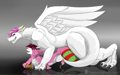 all_fours anal anal_penetration anthro anthro_on_feral anthro_penetrated armwear bestiality biped black_claws blush bodily_fluids claws clothing cum cum_while_penetrated duo erection feathered_wings feathers femboy feral feral_penetrating feral_penetrating_anthro fingerless_gloves from_behind_position fur genital_fluids genitals gloves grey_background grin hair handwear horn inner_ear_fluff legwear male male/male male_on_feral male_penetrated male_penetrating male_penetrating_male mostly_nude mounting multicolored_body multicolored_fur open_mouth pattern_armwear pattern_clothing pattern_gloves pattern_handwear pattern_legwear pattern_stockings penetration penis pink_body pink_eyes pink_fur pink_hair pink_nose pink_penis purple_eyes quadruped sex short_hair simple_background smile stockings striped_armwear striped_clothing striped_gloves striped_handwear striped_legwear striped_stockings stripes tail tan_horn teeth tuft two_tone_body two_tone_fur white_body white_feathers white_fur white_tail white_wings wings yaegerarts mythology nylla deer dragon furred_dragon furred_scalie mammal mythological_creature mythological_scalie scalie 16:10 2015 absurd_res digital_media_(artwork) hi_res widescreen