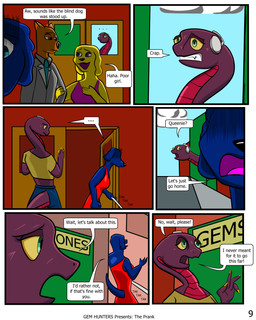 anthro blind bottomwear clothing cochlear_implant_processor deaf denim denim_bottomwear denim_clothing dialogue disability dress female gloom_lines jeans male pants regret shirt topwear walking_stick baristagamerproductions ada_(gem_hunters) queenie_(gem_hunters) canid canine capybara caviid mammal reptile rodent scalie snake absurd_res comic hi_res