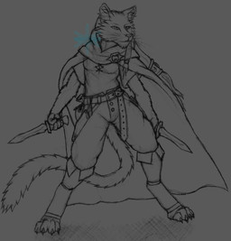anthro cloak clothing dagger female fur hair melee_weapon simple_background weapon frostwyrm102 hasbro wizards_of_the_coast catfolk domestic_cat felid feline felis mammal traditional_media_(artwork)