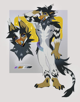 anthro beak genitals male nude open_beak open_mouth penis prehensile_penis solo tail tongue tongue_out dieandyrhyss mythology lucius_chikoze_(ogilvan) avian gryphon mythological_avian mythological_creature hi_res model_sheet