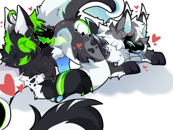 all_fours ambiguous_gender anal anal_penetration anthro anus ass_up backsack balls big_tail biped blue_pawpads blue_penis blush bodily_fluids cheek_tuft claws curled_tail duo facial_tuft fur genitals green_claws hand_on_another's_butt hand_on_another's_leg hand_on_butt hand_on_leg head_tuft heart_symbol knot knotted_penis long_tail lying machine male male/ambiguous nude_ambiguous nude_anthro nude_male open_mouth oral pawpads penetration penis perineum rimming ruff saliva_on_anus sex simple_background smile sweat sweaty_body tail thick_tail three-quarter_view tuft x-ray_view aflictedpaw protogen 2025 4:3 digital_drawing_(artwork) digital_media_(artwork) hi_res shaded