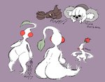 ambiguous_gender anthro big_butt butt butt_focus dialogue featureless_crotch group nude pear-shaped_figure plant red_eyes sitting text thick_thighs wide_hips spotpot_live nintendo pikmin brie_(vetarix) smudge_(spotpot_live) amphibian elemental_creature flora_fauna koala mammal marsupial pikmin_(species) salamander vombatiform white_pikmin featureless_(disambiguation) english_text hi_res