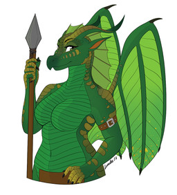 anthro big_breasts bottomwear breasts clothed clothing countershading featureless_breasts female frill_(anatomy) gold_scales green_body green_scales leaf leaf_wings loincloth loincloth_only looking_at_viewer melee_weapon membrane_(anatomy) membranous_frill membranous_wings mostly_nude mostly_nude_female multicolored_body multicolored_scales navel non-mammal_breasts non-mammal_navel polearm scales solo spear spines topless tribal unusual_anatomy unusual_wings ventral_scales weapon wings lunula mythology wings_of_fire sundew_(wof) dragon leafwing_(wof) mythological_creature mythological_scalie scalie hi_res