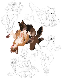 anthro anus balls butt butt_slap duo genitals hair hooves male male/male nude pawpads penis slap spanking demicoeur canid canine deer mammal hi_res