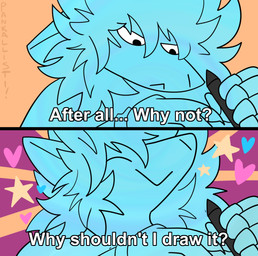ambiguous_gender anthro artist blue_body happy heart_symbol solo star_symbol text wacom_pen pankallisti circe_(pankallisti) ambiguous_species comic english_text meme