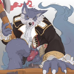 animal_genitalia animal_penis anthro axe balls bodily_fluids bottomless canine_genitalia canine_penis clothed clothing erection fur furry_balls genital_fluids genitals grey_body grey_fur knot knotted_penis licking licking_lips licking_mouth licking_own_lips looking_at_viewer male melee_weapon penis precum seductive self_lick solo tongue tongue_out weapon zerofox1000 cygames granblue_fantasy mythology wulf_(granblue_fantasy) canid canine canis mammal mythological_canine mythological_creature werecanid werecanine werecreature werewolf wolf 1:1 2020 colored