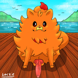 animal_genitalia animal_penis ball_tuft balls bodily_fluids canine_genitalia canine_penis erection feral fluffy genital_fluids genitals knot male orange_body outside penis precum red_eyes sitting smile smiling_at_viewer solo tuft vein veiny_penis jackiewolf-6734 nintendo pokemon canid canine generation_10_pokemon mammal pokemon_(species) pombon 1:1 hi_res