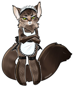 accessory ambiguous_gender anthro apron big_tail biped clothed clothing fishnet_clothing frilly frilly_accessory frilly_apron frilly_clothing frilly_hairband green_eyes grumpy hair_accessory hairband maid_uniform simple_background solo standing tail uniform whiskers white_background xenthyl domestic_cat felid feline felis mammal 2015 digital_media_(artwork)