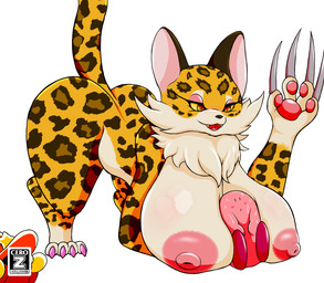 anthro big_breasts breasts chest_tuft claws countershading duo female fur nipples nude smile spots thick_thighs tuft wide_hips zemlya kirby_(series) kirby_and_the_forgotten_land nintendo clawroline kirby felid leopard mammal pantherine