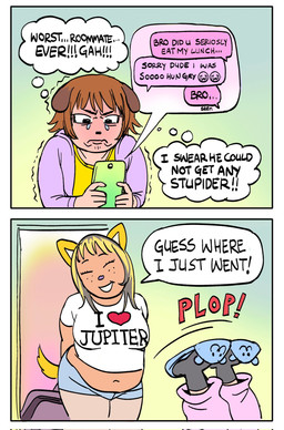 ambiguous_gender angry bodily_fluids clothing dialogue duo electronics femboy freckles frown humor phone shirt smile t-shirt tail tears text texting thought_bubble topwear 1p3p3nis animal_humanoid canid canid_humanoid canine canine_humanoid dog_humanoid humanoid mammal mammal_humanoid comic english_text hi_res trans_(lore) trans_man_(lore)