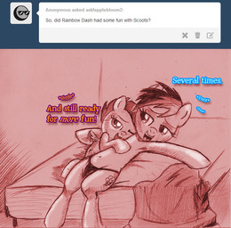 2014 age_difference bed cub cutie_mark dialog duo english_text equine female feral friendship_is_magic hair horse inside jaxonian lesbian lying mammal my_little_pony navel on_back on_side one_eye_closed open_mouth panties pegasus pony rainbow_dash_(mlp) scootaloo_(mlp) text tumblr underwear wings young
Rating: Questionable
Score: 7
User: lemongrab
Date: February 24, 2014