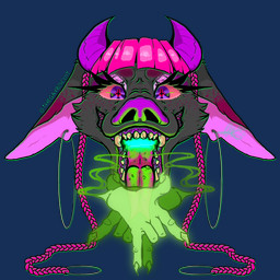 anthro bangs braided_hair cheek_tuft claws creamdies cross ear_piercing eyelashes facial_tuft female hair horn inverted_cross mouth_shot open_mouth piercing teeth tuft thegaybiscuit 1:1 absurd_res alpha_channel headshot_portrait hi_res icon portrait watermark