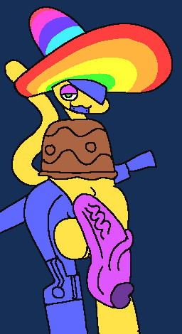 balls bedroom_eyes big_balls big_penis clothing cosplay cybernetics fur genitals hat headgear headwear huge_penis humanoid_genitalia humanoid_penis machine male melee_weapon narrowed_eyes penis poncho seductive solo sombrero sword weapon yellow_body yellow_fur theenyface butters_(theenyface) raiden_(metal_gear) cyborg alpha_channel low_res