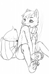 4_toes 5_fingers anthro barefoot biped bottomwear clothed clothing coffee_mug container cup feet fingers fur hair holding_container holding_cup holding_object inner_ear_fluff looking_aside male raised_tail scarf short_hair shorts simple_background sitting smile solo steam tail toes topless tuft white_background chizi canid canine canis mammal wolf 2:3 black_and_white hi_res monochrome sketch