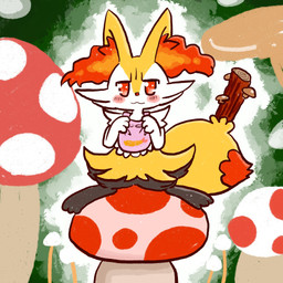 3_fingers 3_toes :3 ambiguous_anthro ambiguous_gender anthro arm_tuft bib bib_only biped black_body black_fur blush blush_lines cheek_tuft chest_tuft detailed_background digitigrade dipstick_tail facial_tuft featureless_crotch feet fingers front_view fungus fur hip_tuft inner_ear_fluff looking_at_viewer markings micro mostly_nude_ambiguous mostly_nude_anthro multicolored_body multicolored_fur mushroom no_pupils object_in_tail orange_body orange_eyes orange_fur orange_inner_ear_fluff orange_nose orange_tail_tip outside pointy_ears prick_ears shoulder_tuft sitting solo spread_legs spreading stick stick_in_tail tail tail_markings toes tuft two_tone_tail white_body white_fur yellow_body yellow_fur yellow_tail annyui0611 nintendo pokemon braixen canid generation_6_pokemon mammal pokemon_(species) 1:1 2021 cel_shading digital_drawing_(artwork) digital_media_(artwork) hi_res japanese_description shaded translated_description