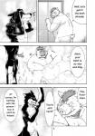 anthro bath canid canine canis comic dialogue digital_media_(artwork) duo english_text erection genitals hi_res humanoid_genitalia humanoid_penis inose_(kumagaya_shin) kumagaya_shin kuro_(kumagaya_shin) male male/male mammal monochrome nude penis reversible shower suid suina sus_(pig) text water wild_boar wolf