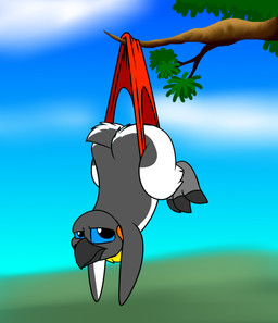 anthro beak bottomwear branch butt clothed clothing feathers loincloth loincloth_only male solo tail tail_feathers topless wedgie enricthepenguin enric avian bird penguin digital_media_(artwork)