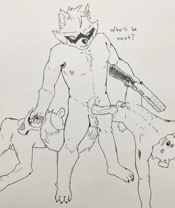 anthro armpit_hair balls bodily_fluids body_hair chastity_cage chastity_device claws ear_piercing fur genital_fluids genitals group gun hair ink looking_at_viewer male nipple_piercing nipples nude penis piercing pubes ranged_weapon ring_piercing smile tail text trio weapon bug_eater guardians_of_the_galaxy marvel rocket_raccoon canid canine canis domestic_dog mammal murid murine procyonid raccoon rat rodent absurd_res hi_res traditional_media_(artwork)